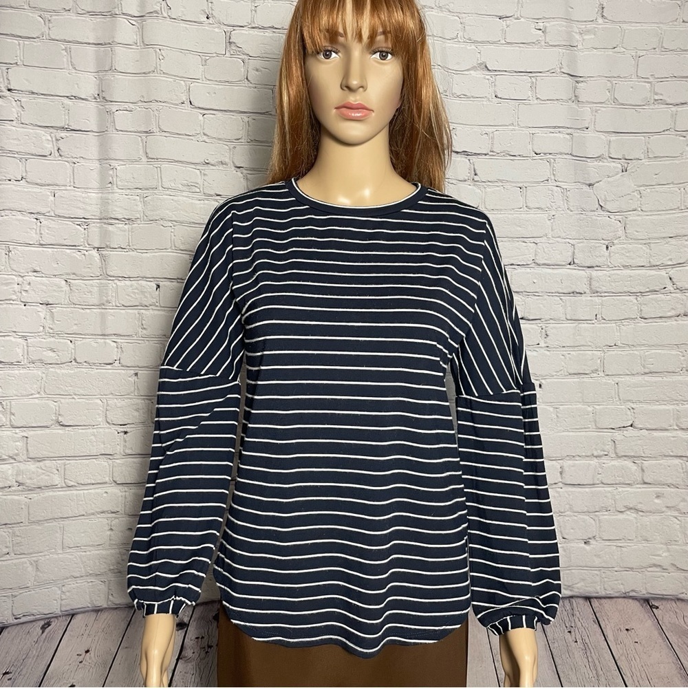 Juicy Couture Navy Striped Drop Shoulder Long Balloon Sleeve Top Size XS
